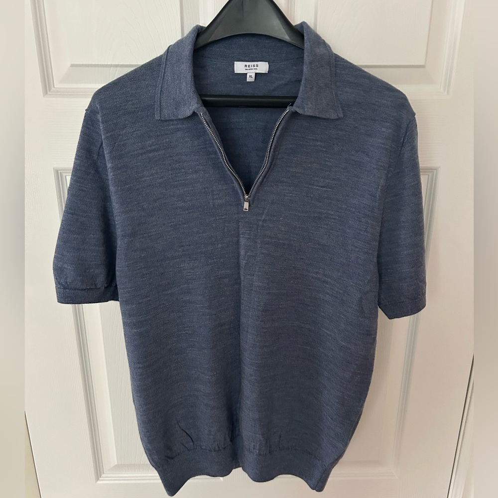 Reiss Light Blue Merino Wool Zip Polo